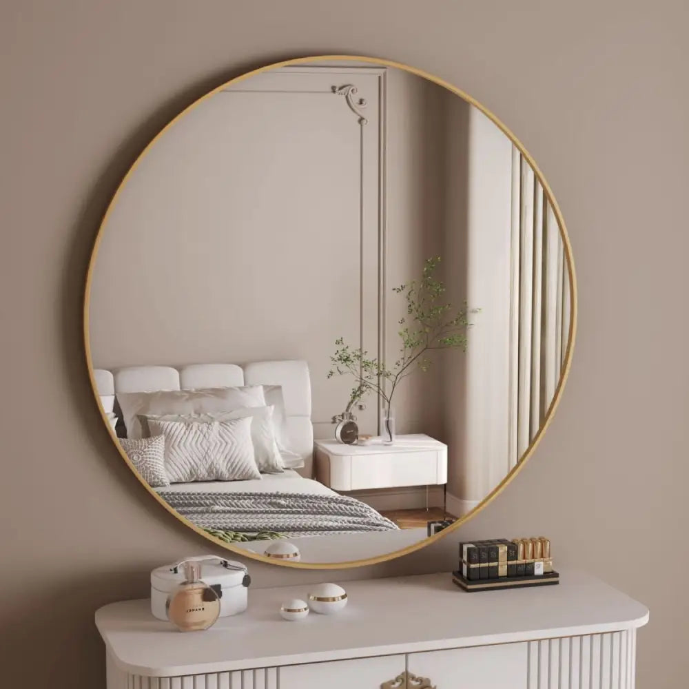 Rei - Large Round Gold Metal Circle Mirror - 90cm x 90cm - Mirror
