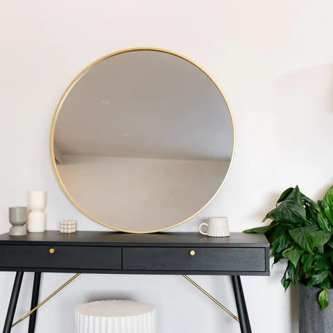 Rei - Large Round Gold Metal Circle Mirror - 90cm x 90cm - Mirror