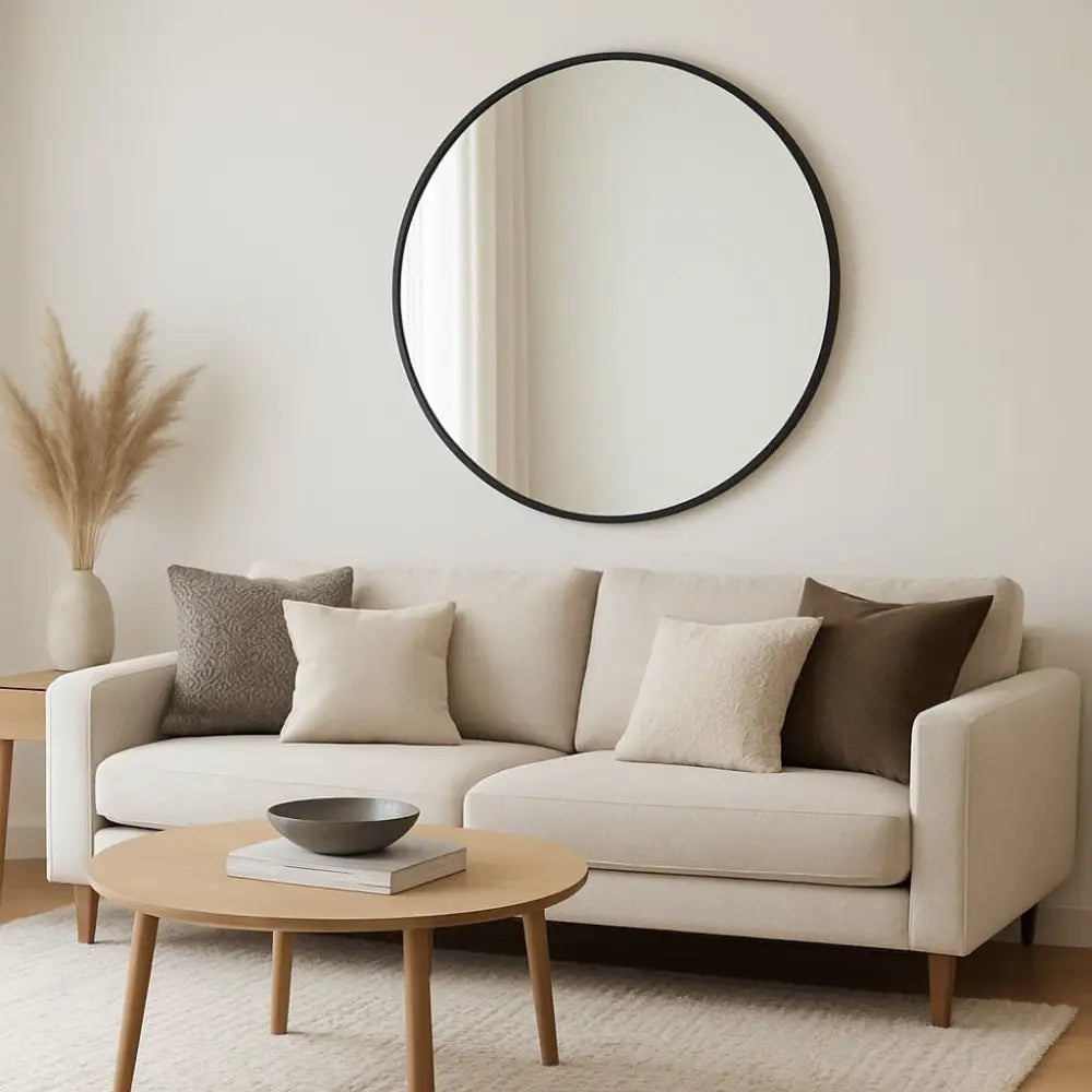 Rei - Round Black Metal Circle Mirror - 70cm x 70cm - Mirror