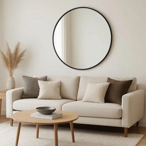 Rei - Round Black Metal Circle Mirror - 70cm x 70cm - Mirror