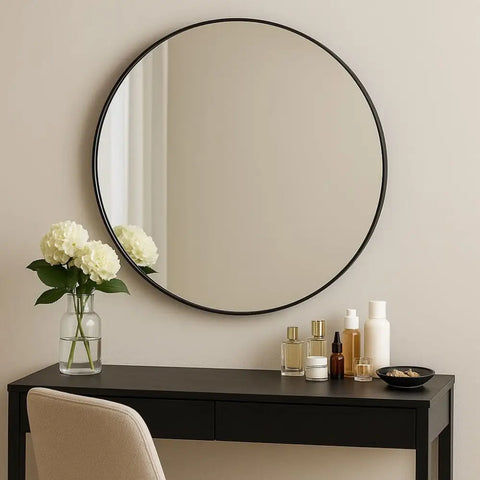 Rei - Round Black Metal Circle Mirror - 70cm x 70cm - Mirror