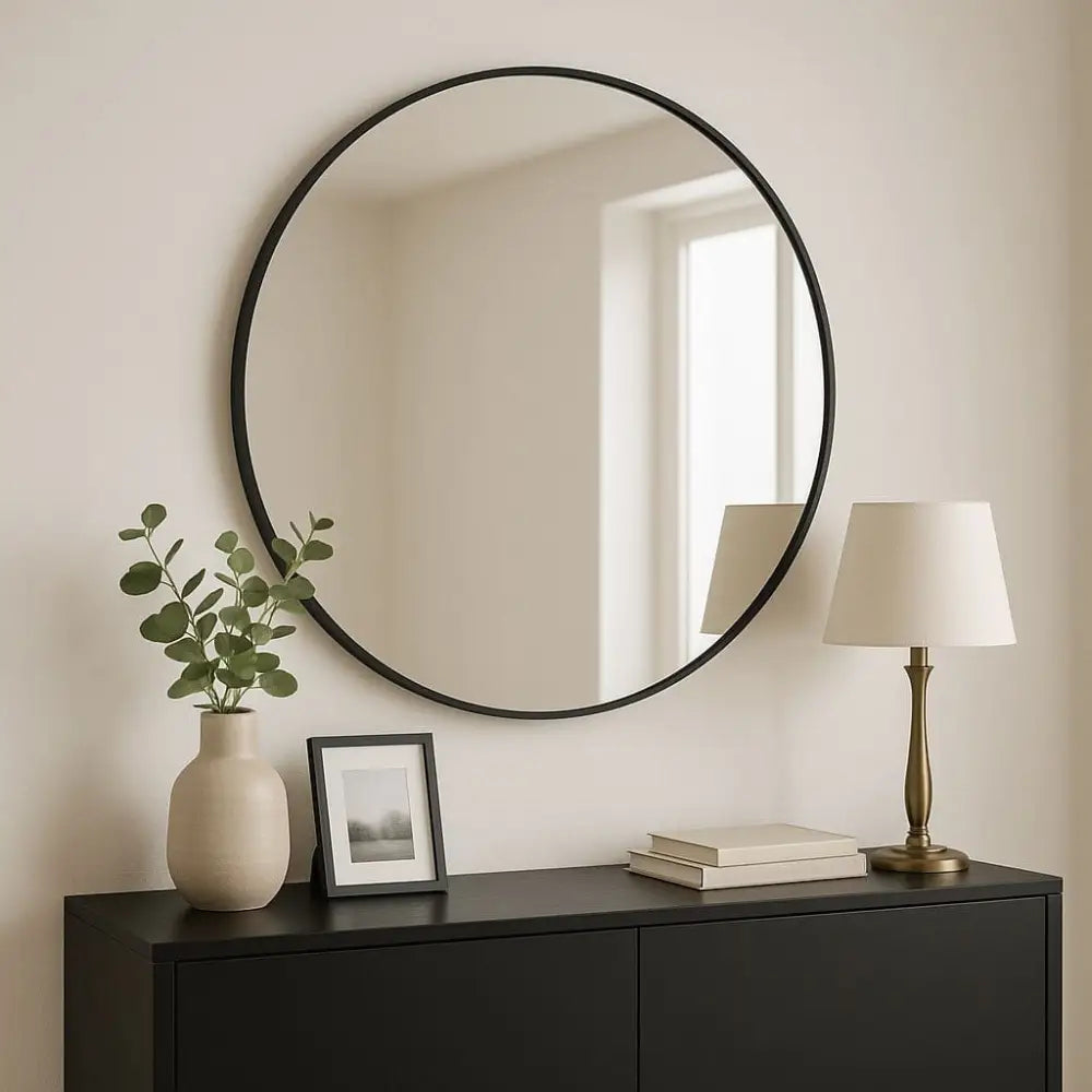 Rei - Round Black Metal Circle Mirror - 70cm x 70cm - Mirror