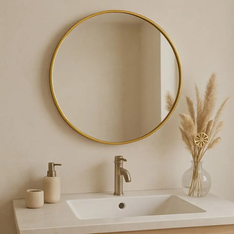 Rei - Round Gold Metal Circle Mirror - 50cm x 50cm - Mirror