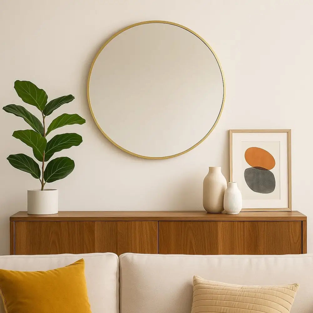 Rei - Round Gold Metal Circle Mirror - 70cm x 70cm - Mirror