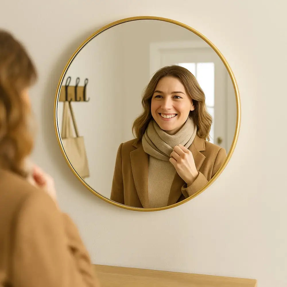 Rei - Round Gold Metal Circle Mirror - 70cm x 70cm - Mirror