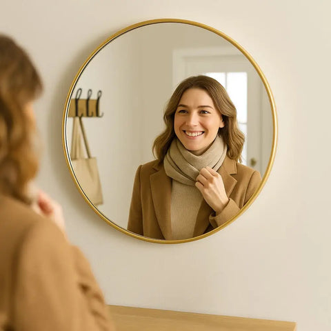 Rei - Round Gold Metal Circle Mirror - 70cm x 70cm - Mirror