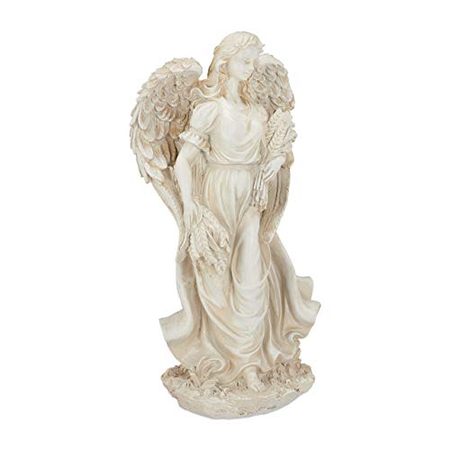 Cream-white relaxdays garden ornament angel with detailed resin wings and robes, weatherproof for indoor and outdoor use