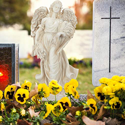 White angel garden ornament with detailed wings and flowing robes made of cream-white polyresin for relaxdays garden use