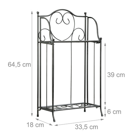 Black wrought iron relaxdays metal flower stand with ornate scrollwork and two tiers for potted plants and balcony decor