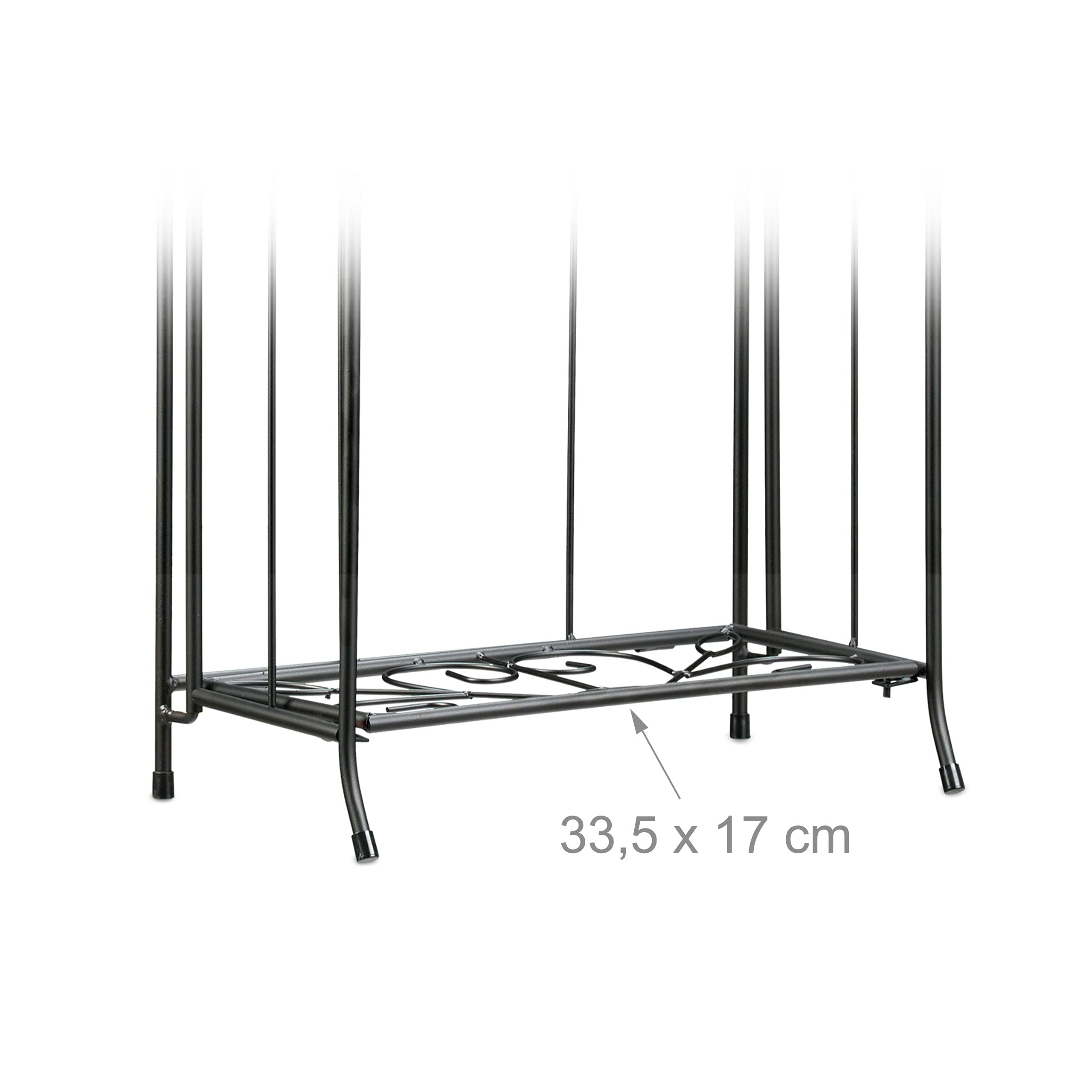 Black relaxdays metal flower stand with decorative scrollwork base for potted plants and balcony decor