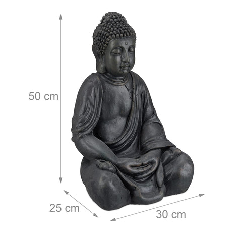 Dark grey sitting xl buddha figurine with matte finish and detailed robes perfect for outdoor garden feng shui decor