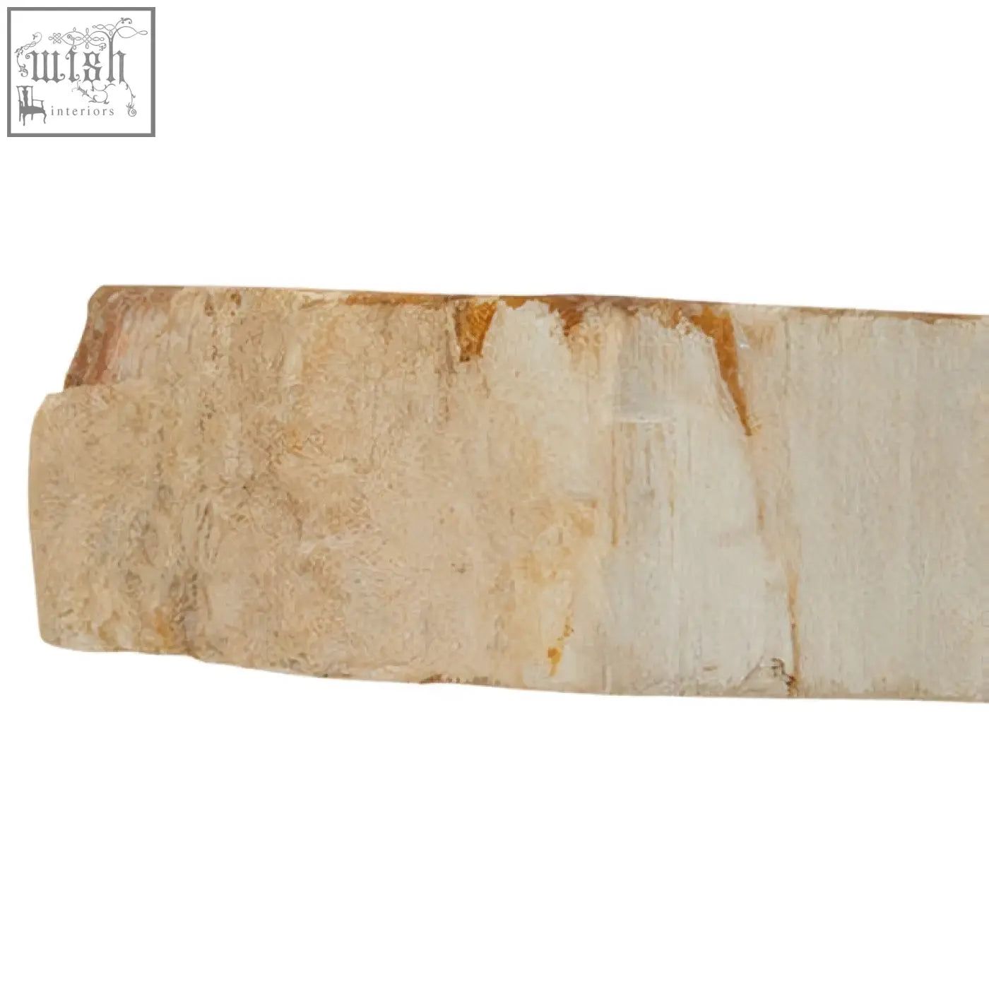 A beige and cream relic petrified wood tealight holder with natural rough textured edges for tabletop decor