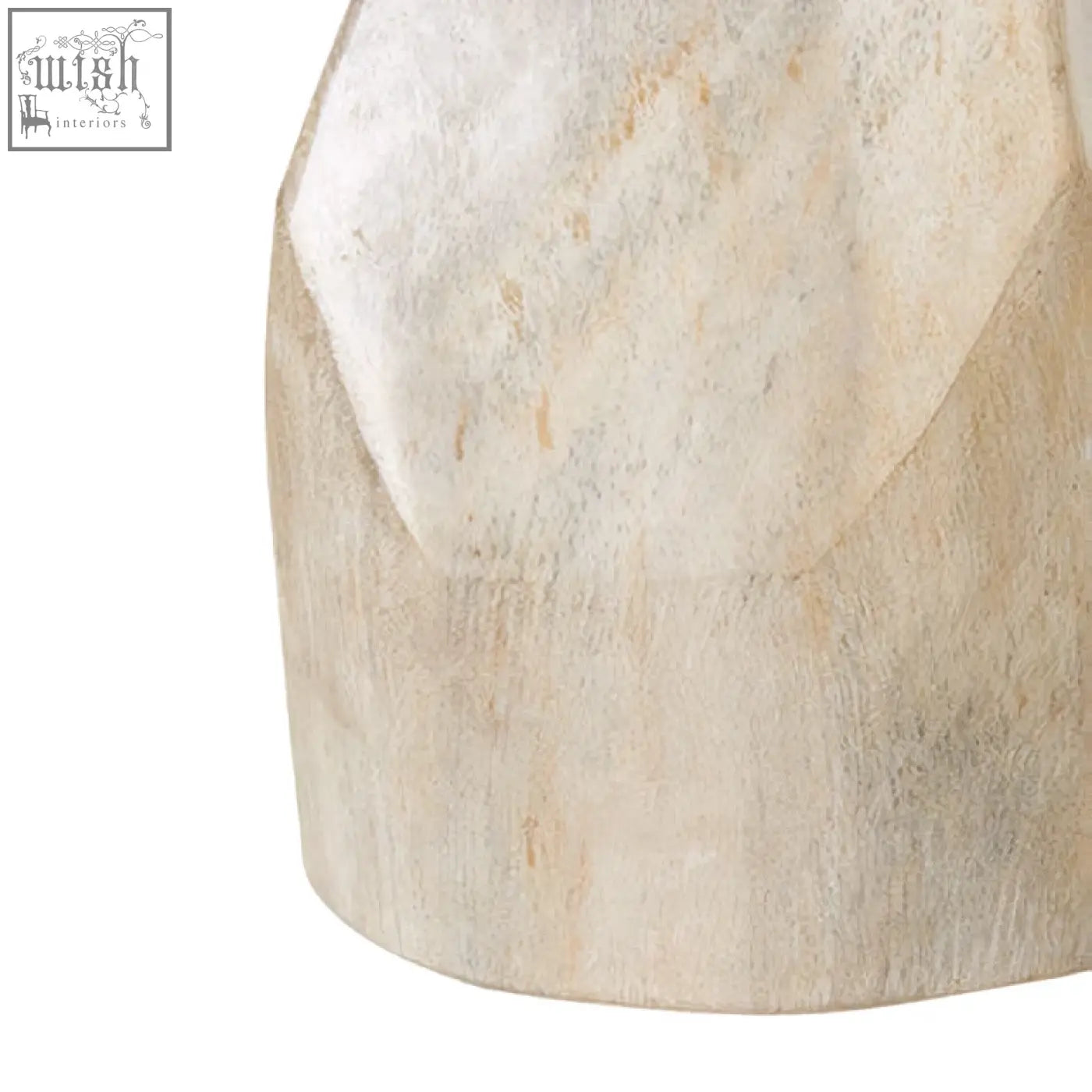 A textured off-white ceramic wood pyramid sculpture with geometric facets and earthy undertones