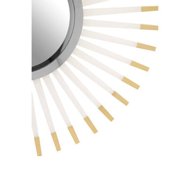 Remo wall mirror a sleek modern wall mirror with polished chrome frame and white arms tipped in gold for clear wall decor