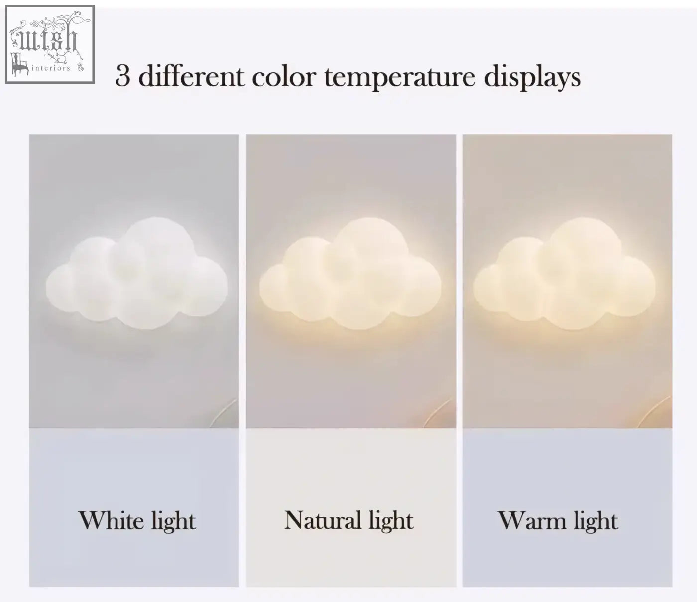 Remote control cloud wall lamp led with adjustable light temperature and three color settings white natural warm light