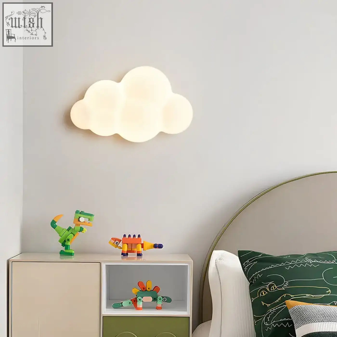 Soft off-white cloud wall lamp with smooth matte finish featuring adjustable light and adjustable light temperature