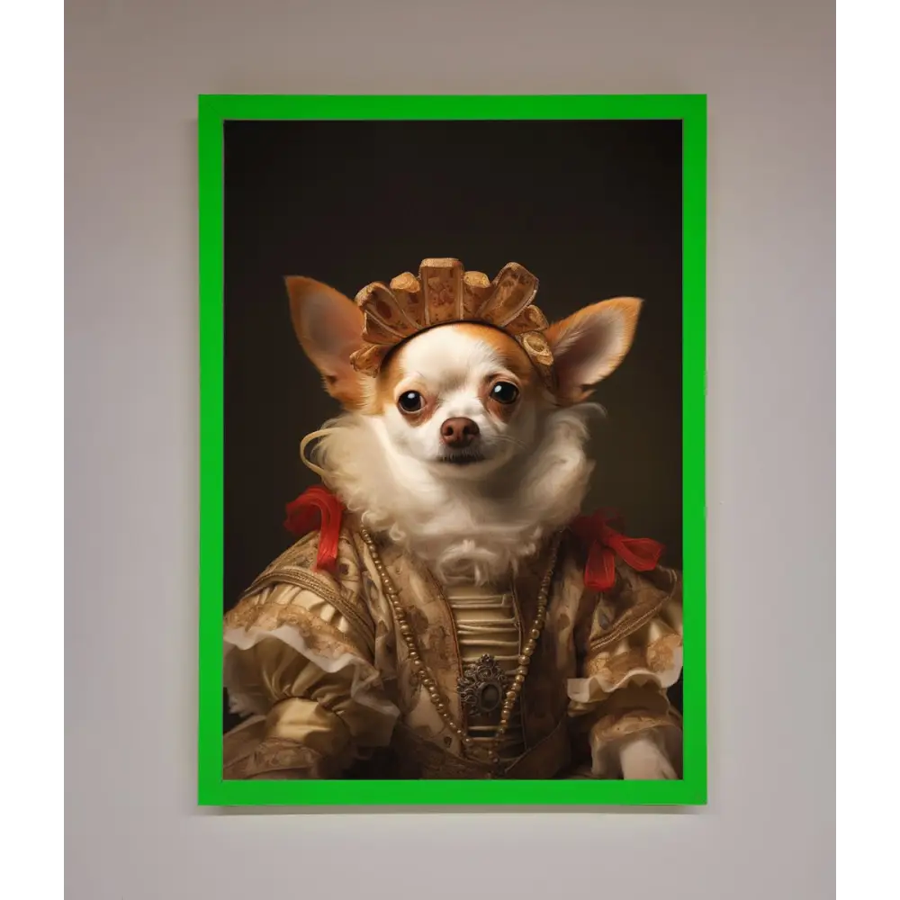 Renaissance Chihuahua Framed Print - A3 (29.7 x 42 cm) / Neon Dark Green - Framed Print