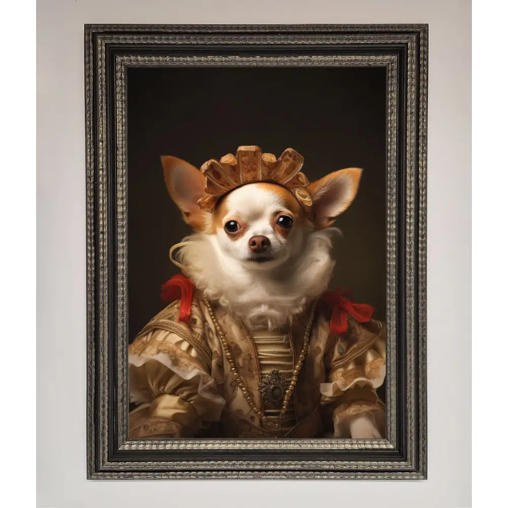 Renaissance Chihuahua Framed Print - A3 (29.7 x 42 cm) / Ornate Silver Black - Framed Print