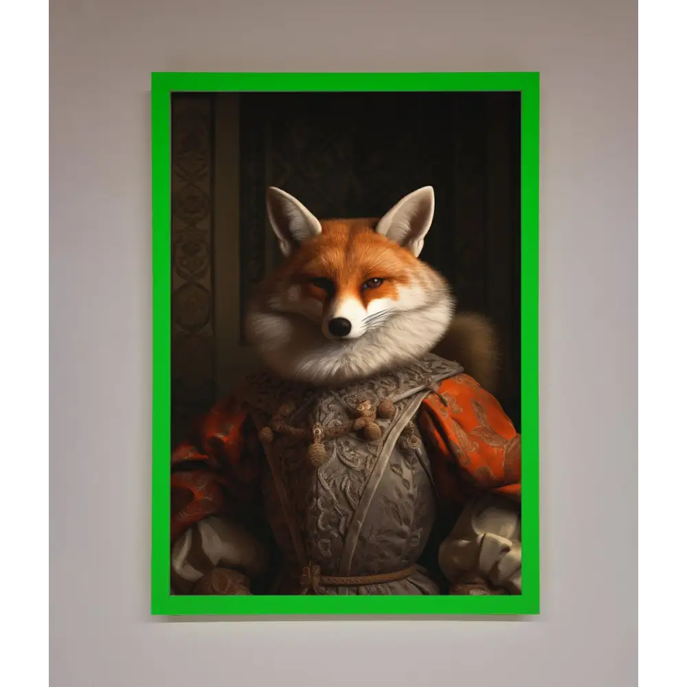 Renaissance Fox Framed Poster - A3 (29.7 x 42 cm) / Neon Dark Green - Framed Print