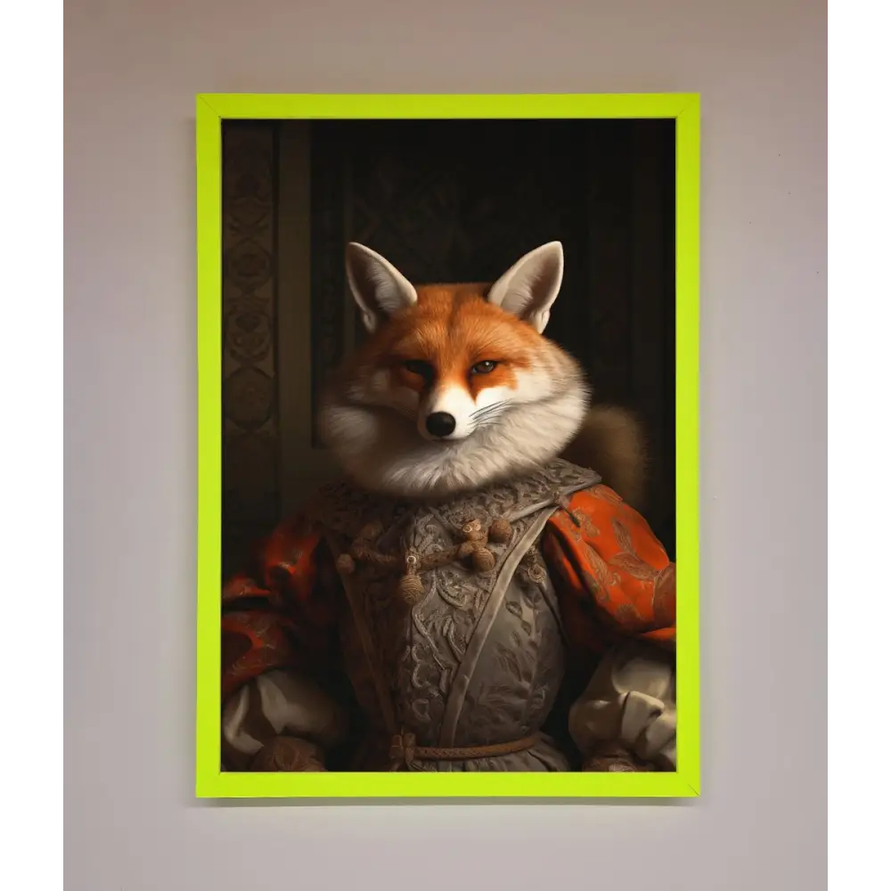 Renaissance Fox Framed Poster - A3 (29.7 x 42 cm) / Neon Green - Framed Print