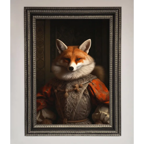 Renaissance Fox Framed Poster - A3 (29.7 x 42 cm) / Ornate Silver Black - Framed Print