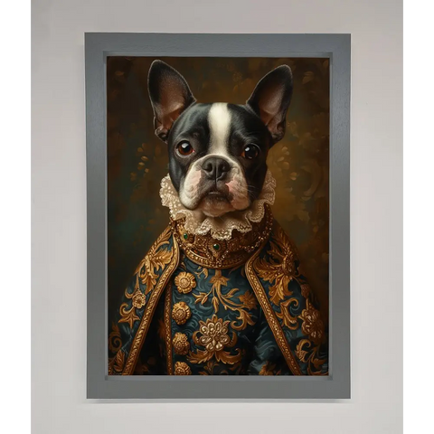 Renaissance French Bulldog Framed Print - A3 (29.7 x 42 cm) / Dark Grey - Framed Print