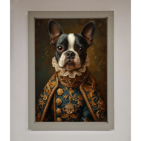 Renaissance French Bulldog Framed Print - A3 (29.7 x 42 cm) / Grey - Framed Print