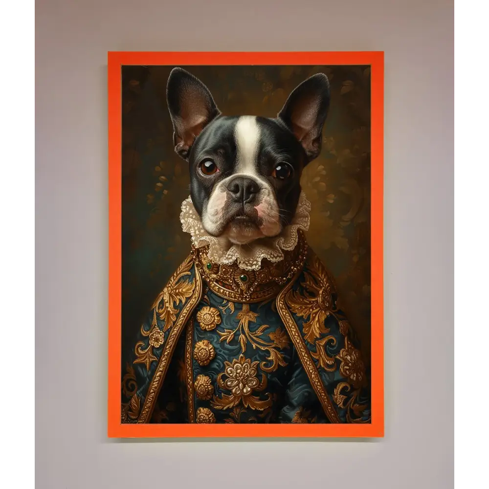 Renaissance French Bulldog Framed Print - A3 (29.7 x 42 cm) / Neon Orange - Framed Print