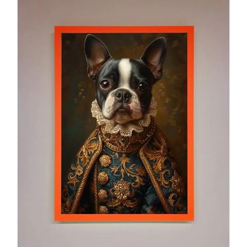 Renaissance French Bulldog Framed Print - A3 (29.7 x 42 cm) / Neon Orange - Framed Print