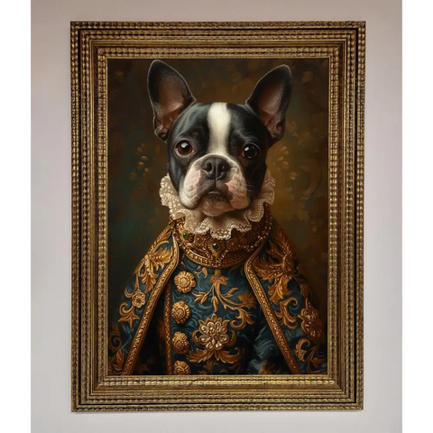 Renaissance French Bulldog Framed Print - A3 (29.7 x 42 cm) / Ornate Gold - Framed Print