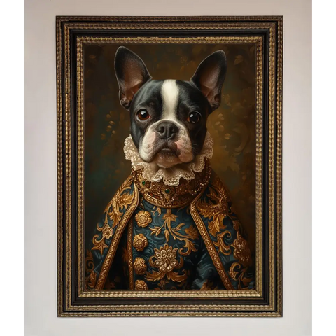 Renaissance French Bulldog Framed Print - A3 (29.7 x 42 cm) / Ornate Gold Black - Framed Print