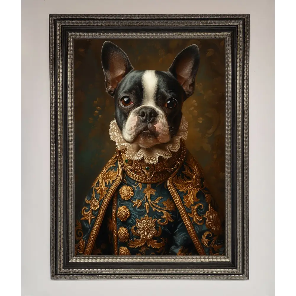 Renaissance French Bulldog Framed Print - A3 (29.7 x 42 cm) / Ornate Silver Black - Framed Print