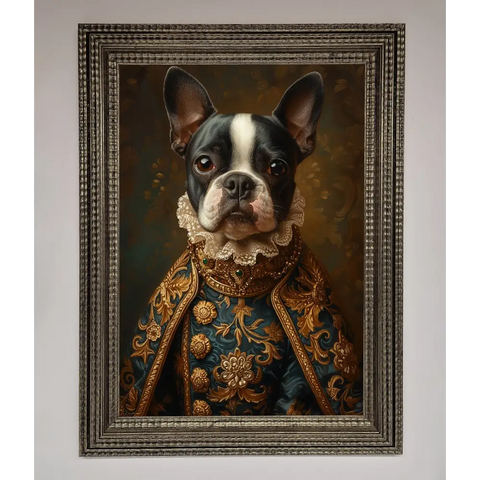 Renaissance French Bulldog Framed Print - A3 (29.7 x 42 cm) / Ornate Silver - Framed Print