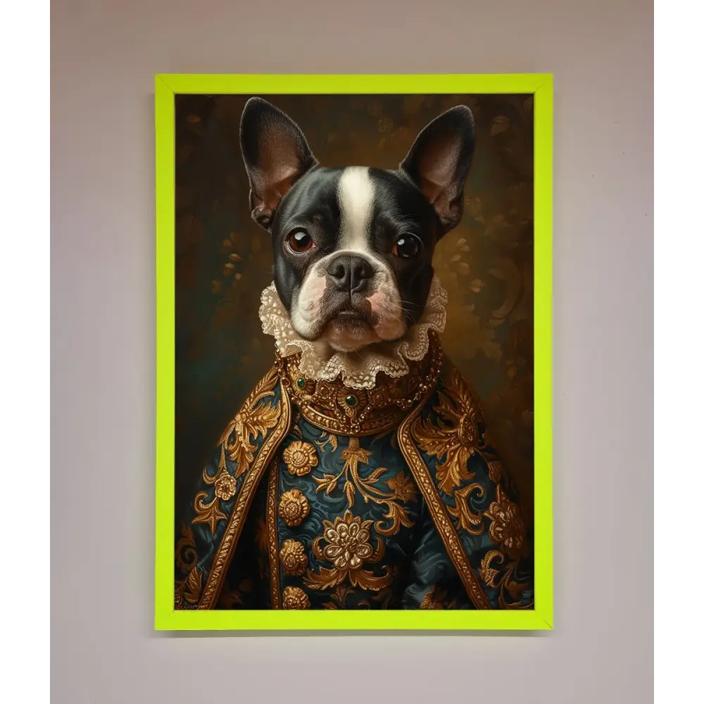 Renaissance French Bulldog Framed Print - B0 (100 x 141 cm) / Neon Green - Framed Print