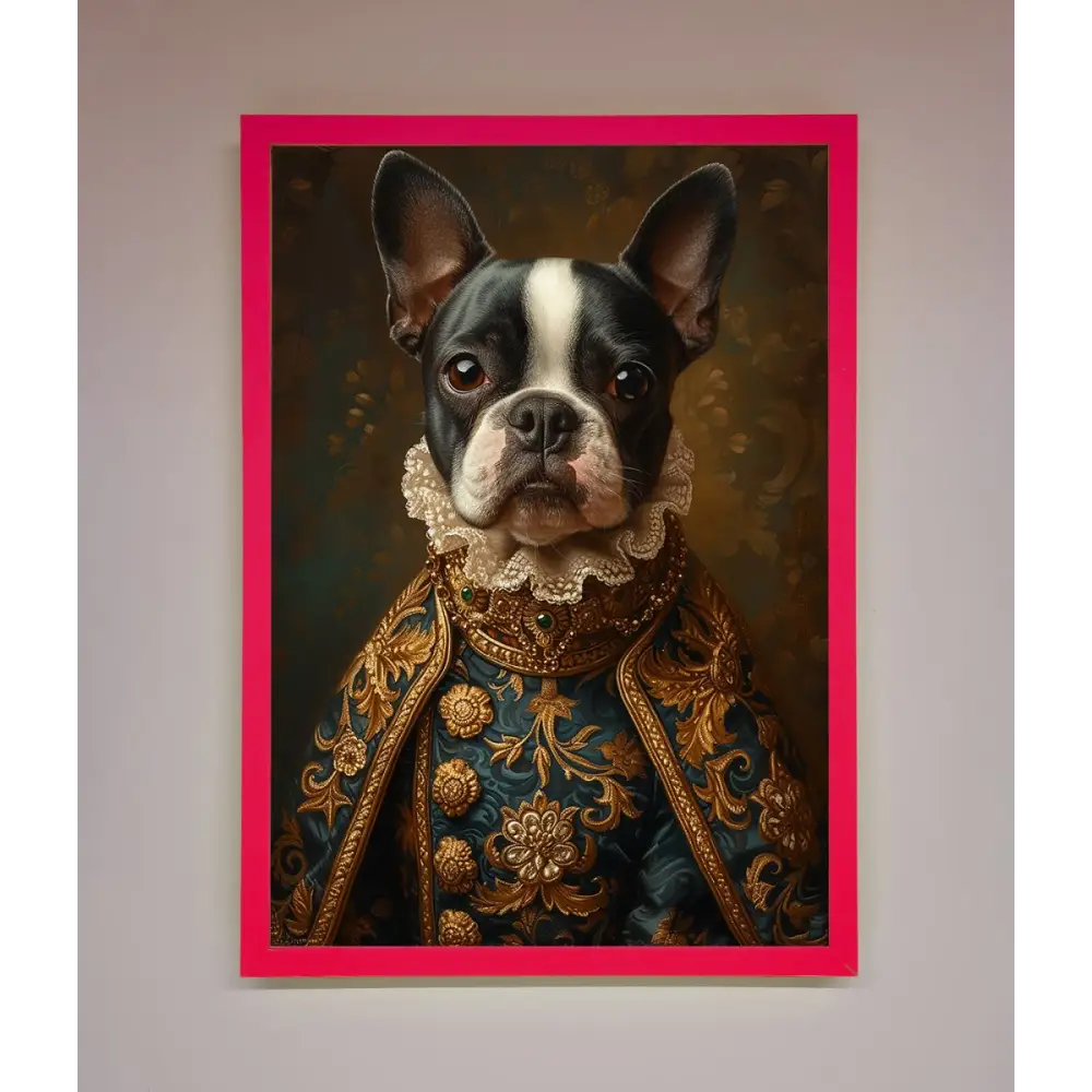 Renaissance French Bulldog Framed Print - B0 (100 x 141 cm) / Neon Pink - Framed Print