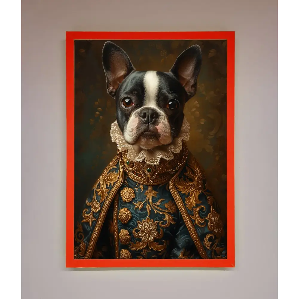 Renaissance French Bulldog Framed Print - B0 (100 x 141 cm) / Neon Red - Framed Print