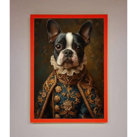 Renaissance French Bulldog Framed Print - B0 (100 x 141 cm) / Neon Red - Framed Print