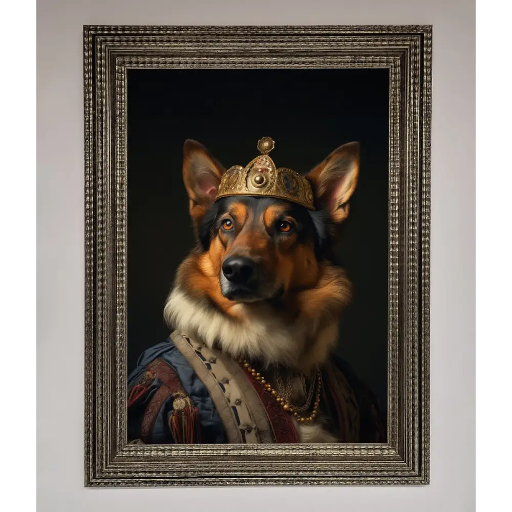 Renaissance German Shepherd Framed Wall Art - A3 (29.7 x 42 cm) / Ornate Silver - Framed Print