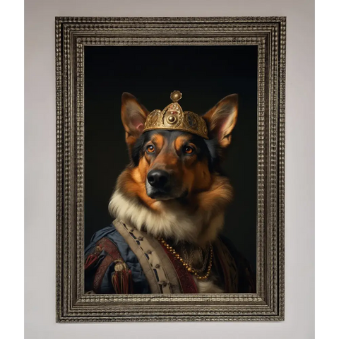 Renaissance German Shepherd Framed Wall Art - A3 (29.7 x 42 cm) / Ornate Silver - Framed Print