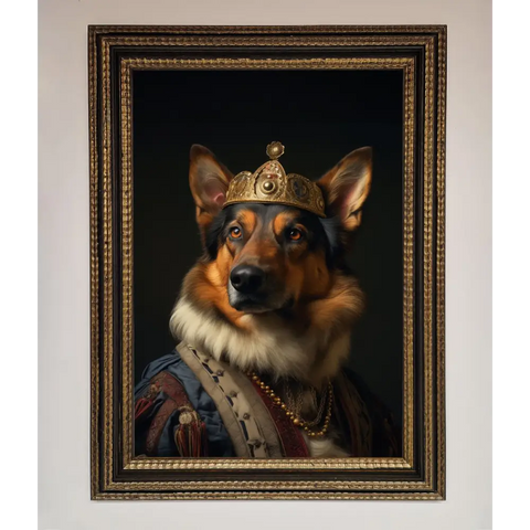 Renaissance German Shepherd Framed Wall Art - A3 (29.7 x 42 cm) / Ornate Gold Black - Framed Print