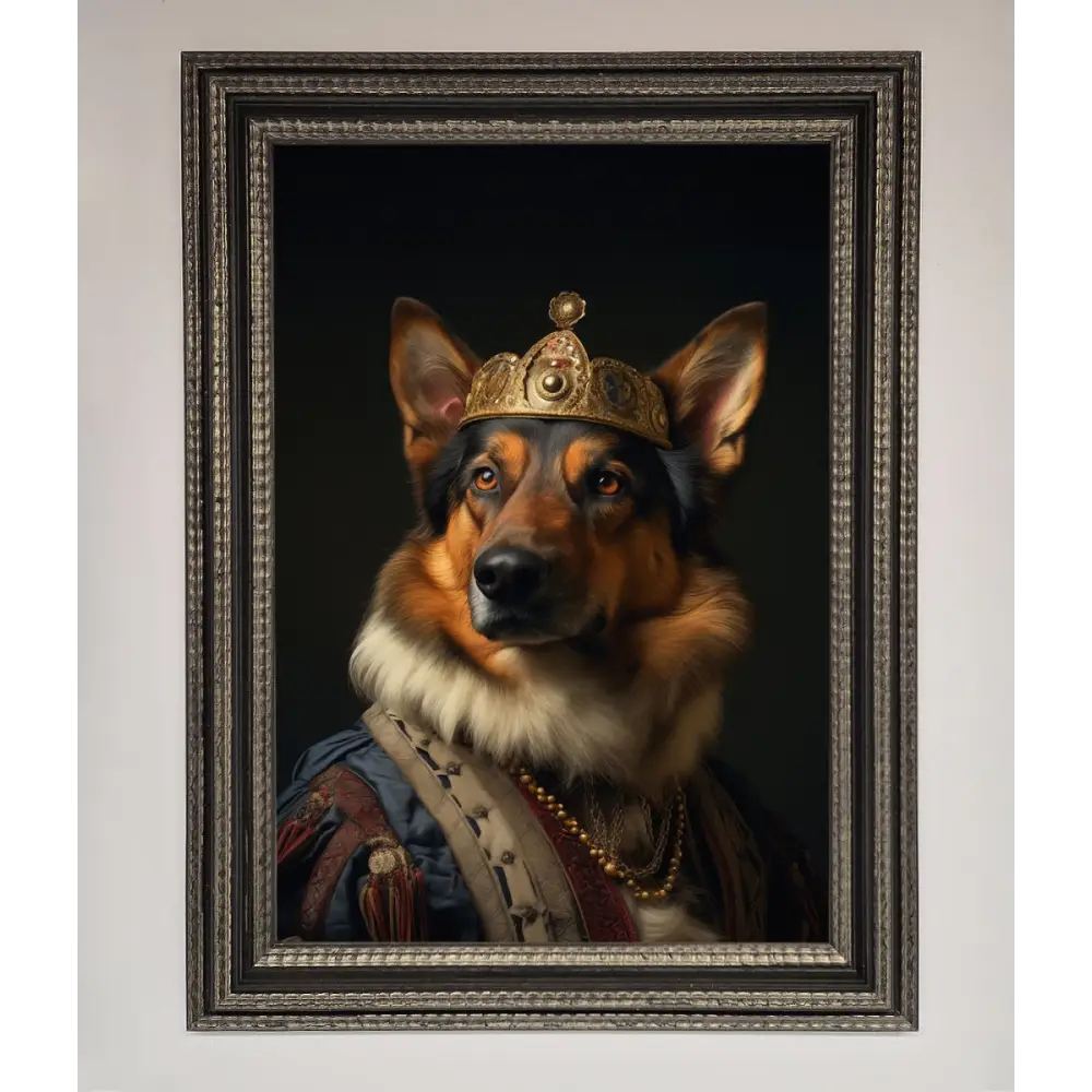 Renaissance German Shepherd Framed Wall Art - A3 (29.7 x 42 cm) / Ornate Silver Black - Framed Print