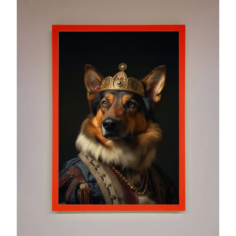 Renaissance German Shepherd Framed Wall Art - A3 (29.7 x 42 cm) / Neon Red - Framed Print