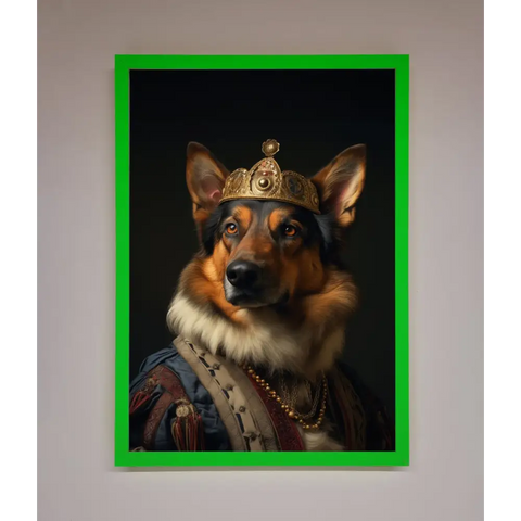 Renaissance German Shepherd Framed Wall Art - A3 (29.7 x 42 cm) / Neon Dark Green - Framed Print