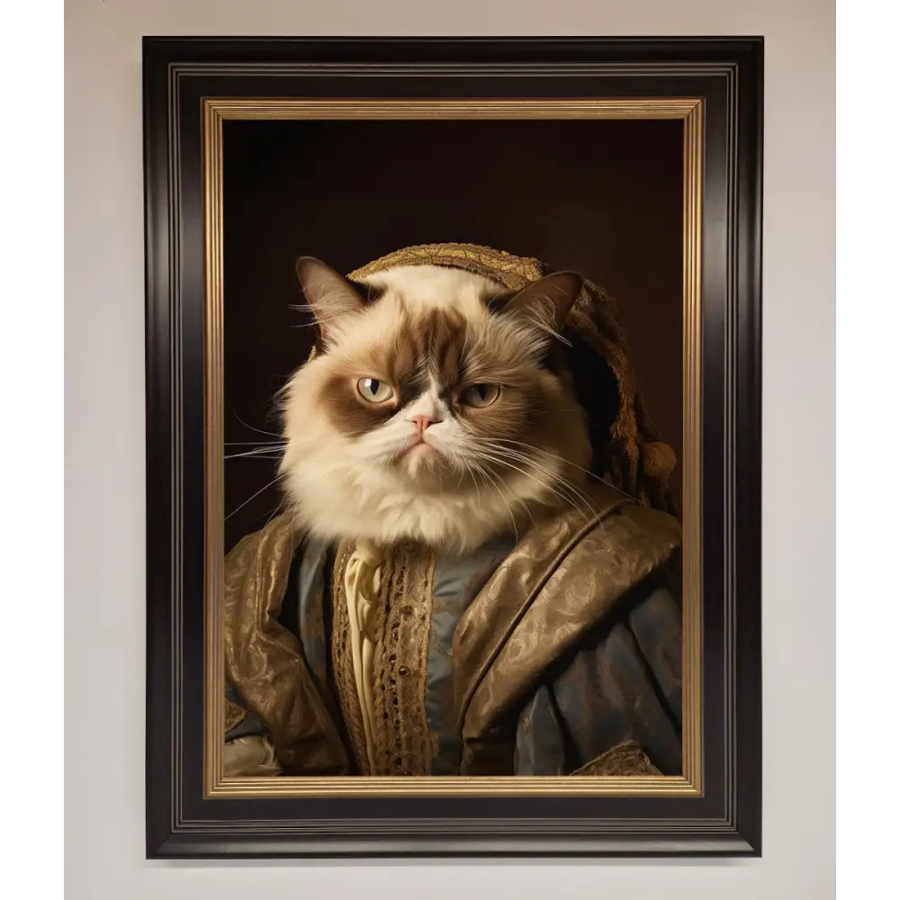 Renaissance Grumpy Cat Framed Print - A3 (29.7 x 42 cm) / Black Gold - Framed Print