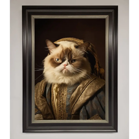 Renaissance Grumpy Cat Framed Print - A3 (29.7 x 42 cm) / Black Silver - Framed Print