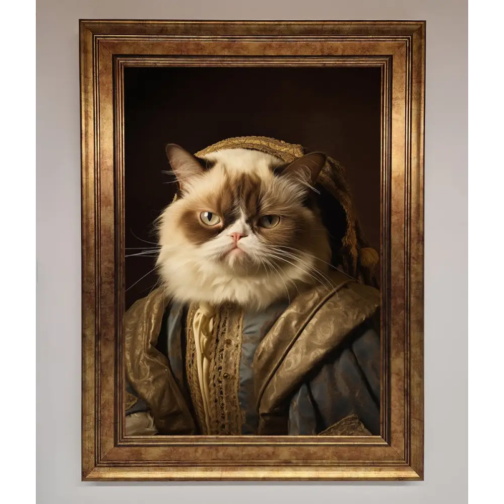 Renaissance Grumpy Cat Framed Print - A3 (29.7 x 42 cm) / Bronze - Framed Print