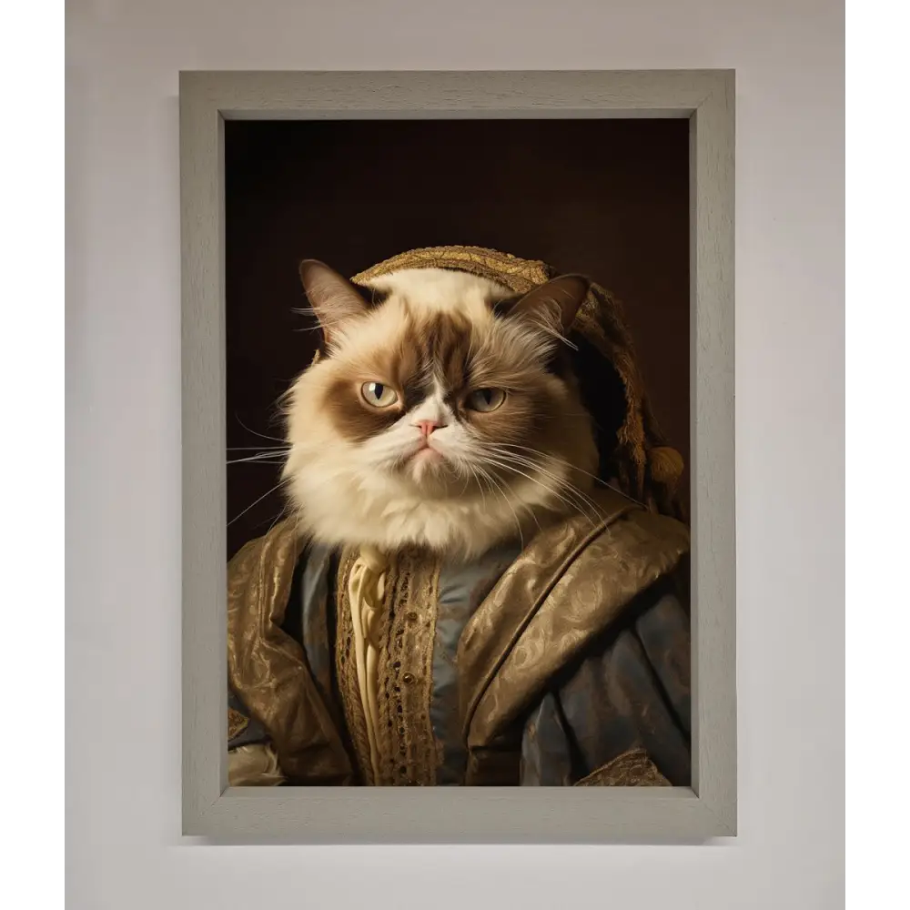 Renaissance Grumpy Cat Framed Print - A3 (29.7 x 42 cm) / Grey - Framed Print