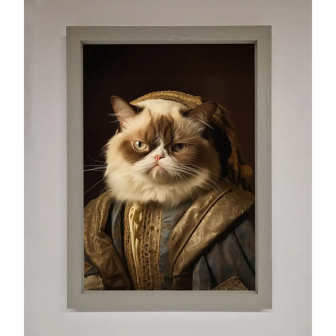 Renaissance Grumpy Cat Framed Print - A3 (29.7 x 42 cm) / Grey - Framed Print