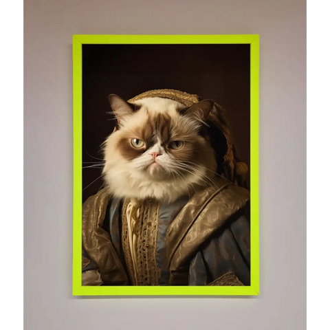 Renaissance Grumpy Cat Framed Print - A3 (29.7 x 42 cm) / Neon Green - Framed Print