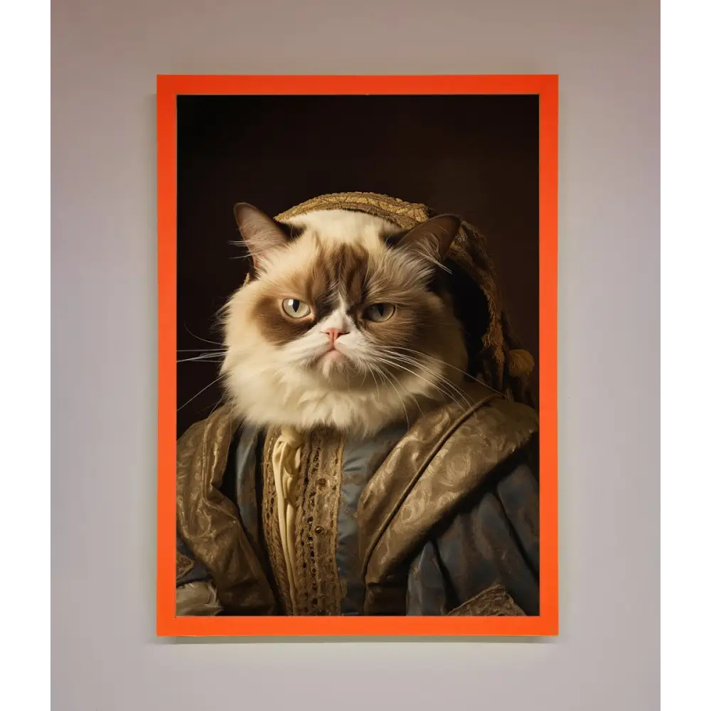 Renaissance Grumpy Cat Framed Print - A3 (29.7 x 42 cm) / Neon Orange - Framed Print